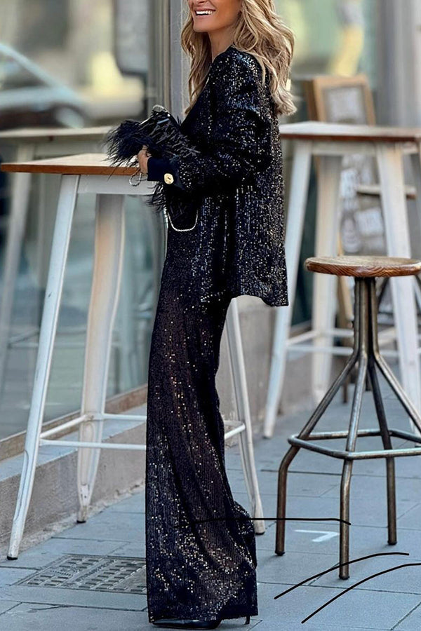 Susan - Sequin Lapel Party Loose Set