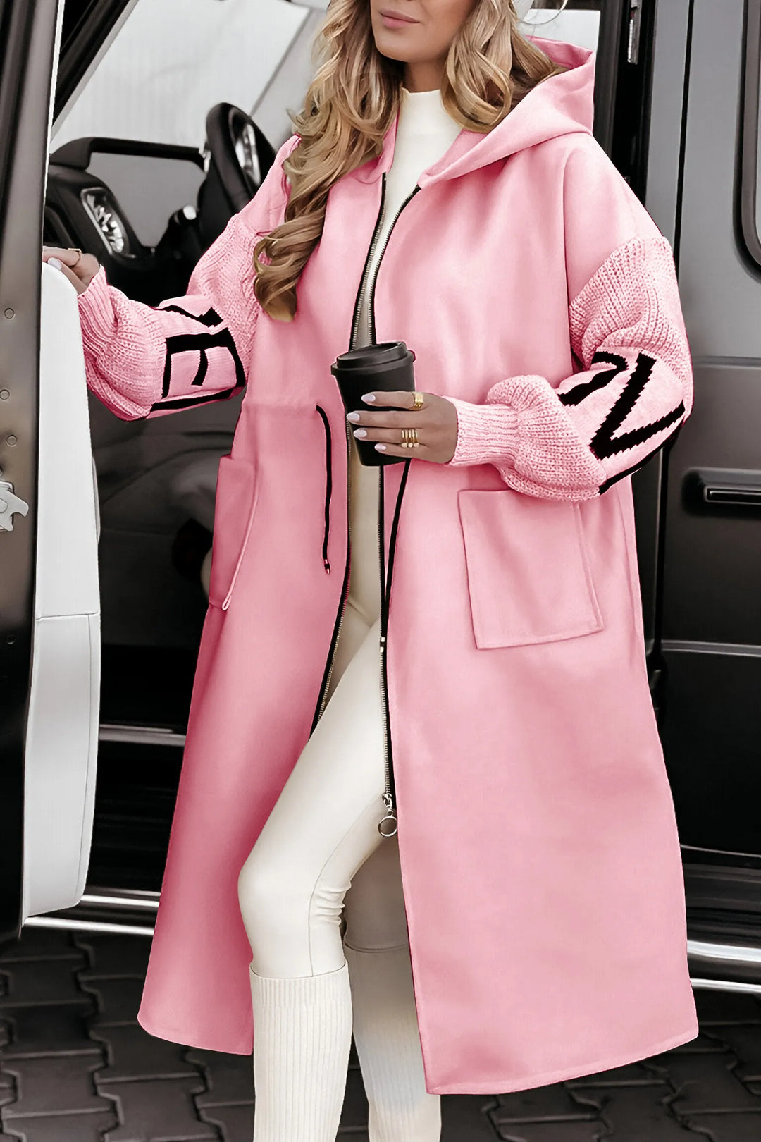 Lana | Women's Hooded Long Sleeve Knitted Sleeves Patchwork Casual Jacket