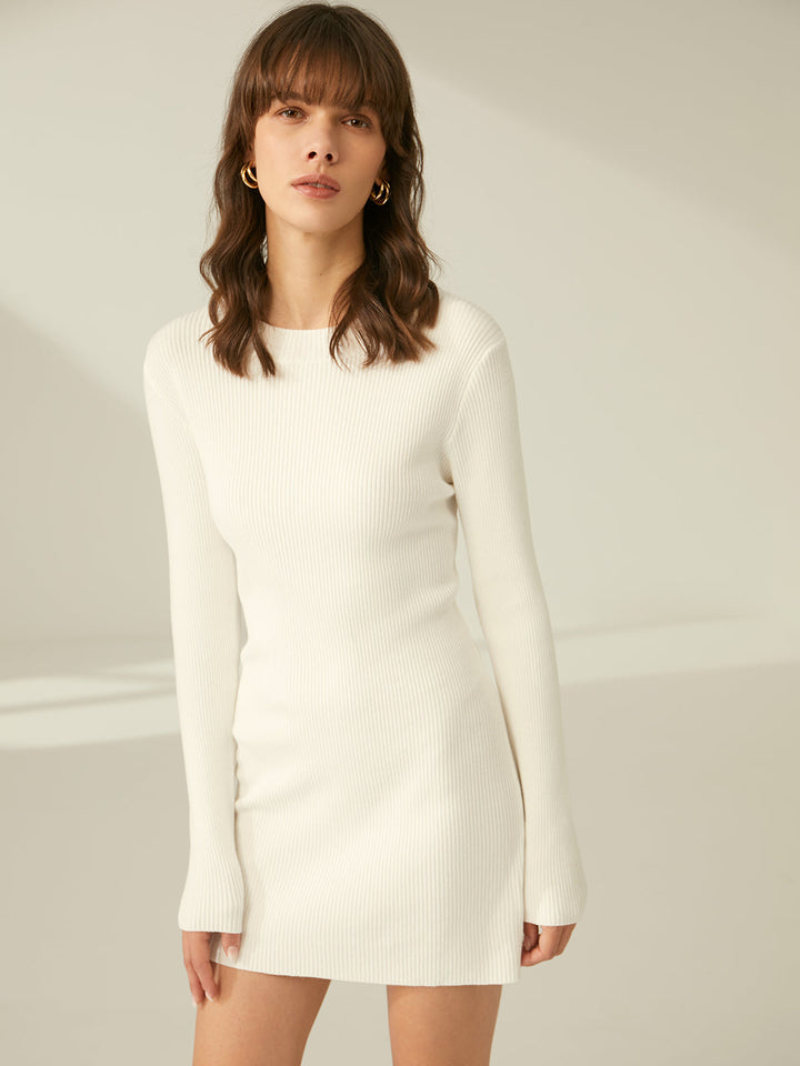 BIANCA - Ribbed Crewneck Sweater Dress