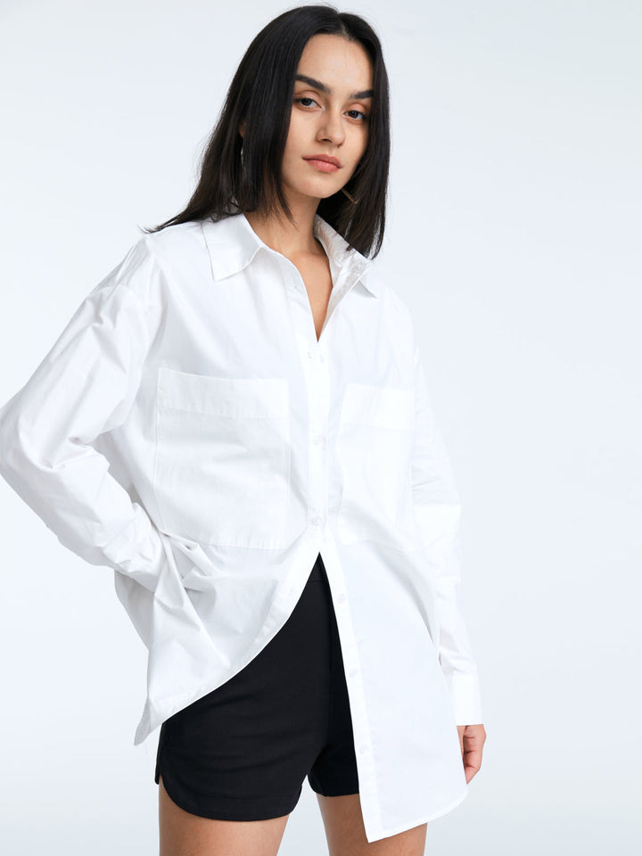 Delia - Oversized Button Up Solid Colored Dress Shirt