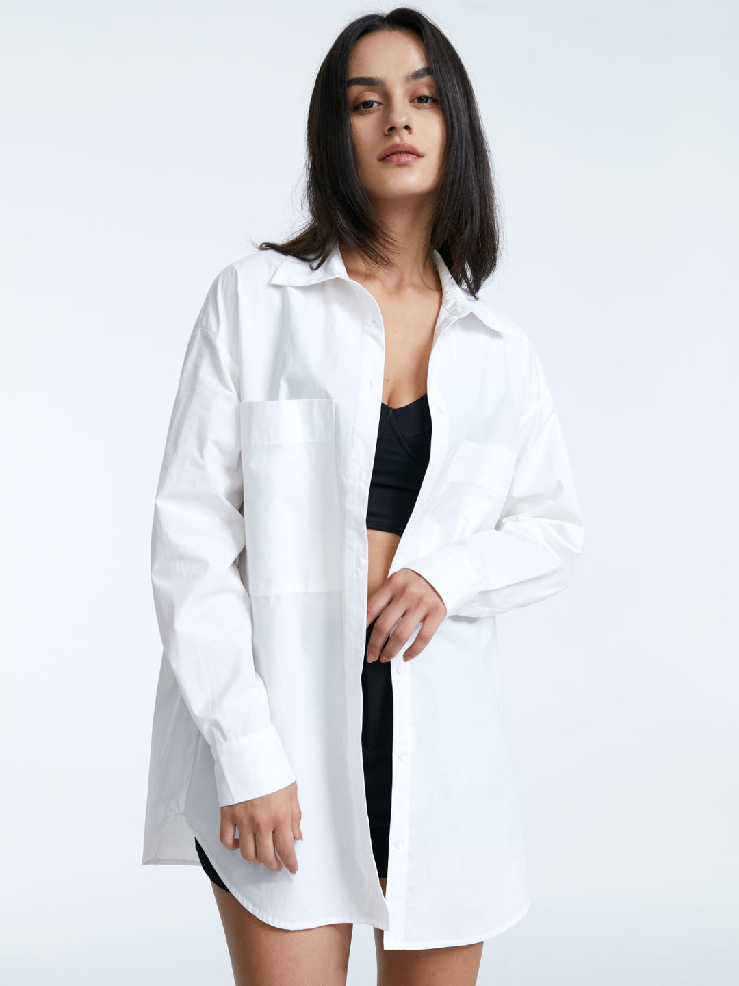Delia - Oversized Button Up Solid Colored Dress Shirt