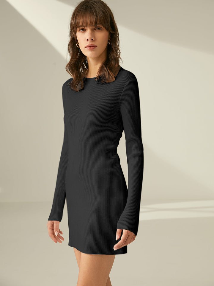 BIANCA - Ribbed Crewneck Sweater Dress