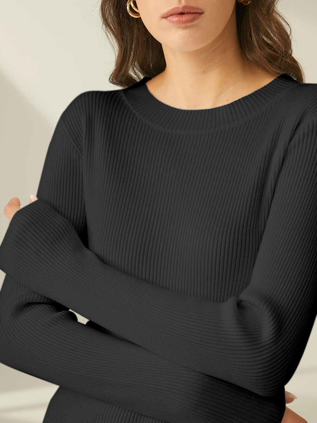 BIANCA - Ribbed Crewneck Sweater Dress