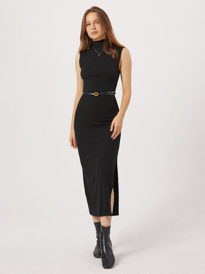 LARA - Slit Mock Neck Long Dress