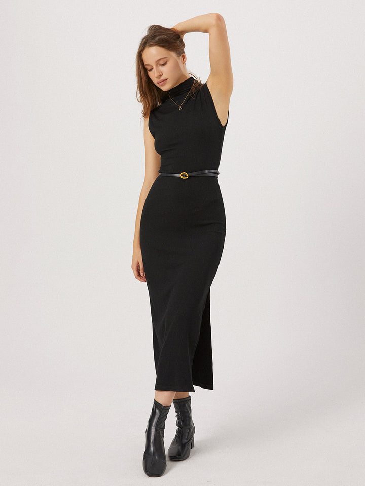 LARA - Slit Mock Neck Long Dress