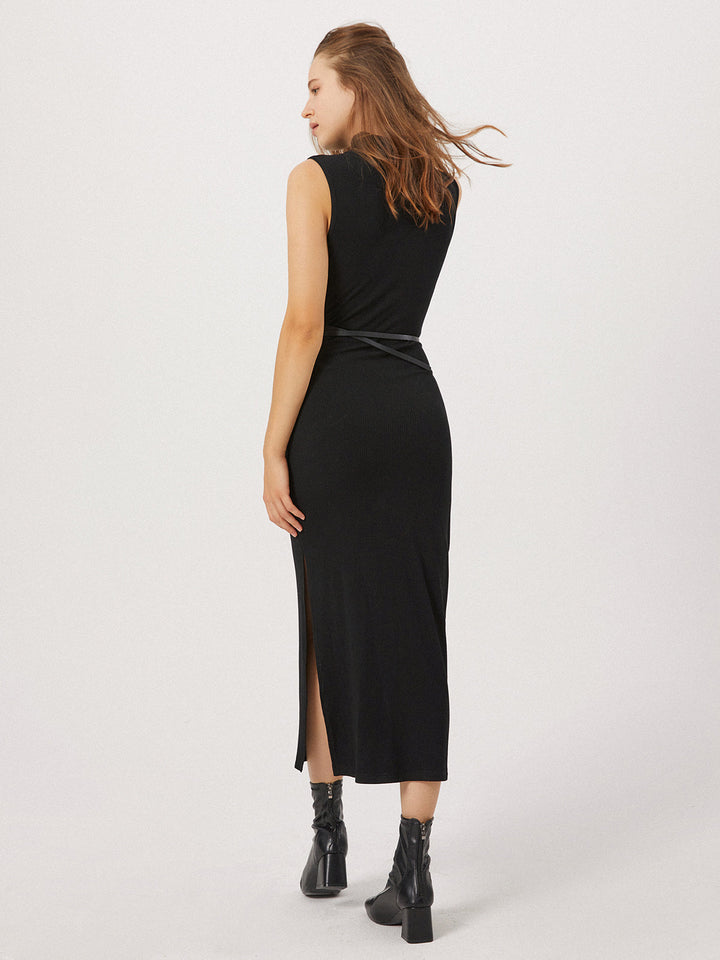 LARA - Slit Mock Neck Long Dress