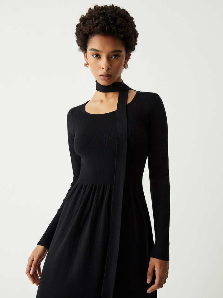 PAMELA - Tie Decor Long Sleeve Midi Sweater Dress