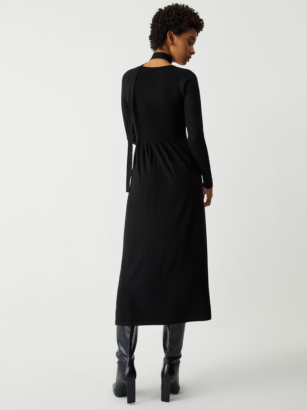 PAMELA - Tie Decor Long Sleeve Midi Sweater Dress