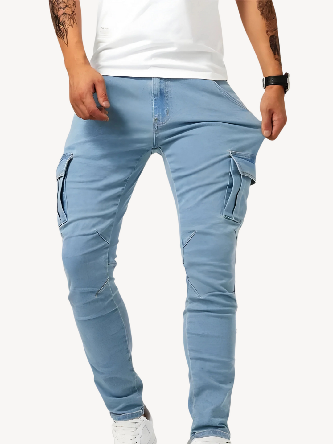 DANTON - PANTALONS CARGO EN JEAN EXTENSIBLE