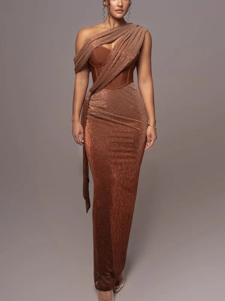 Sarah - Brown One Shoulder Bandage Dress