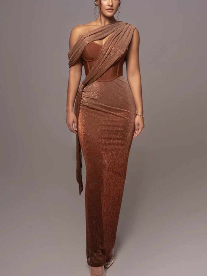 Sarah - Brown One Shoulder Bandage Dress