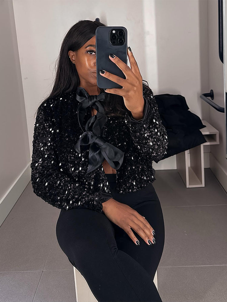 Andrea - Shiny Shimmer Bow Tie Top