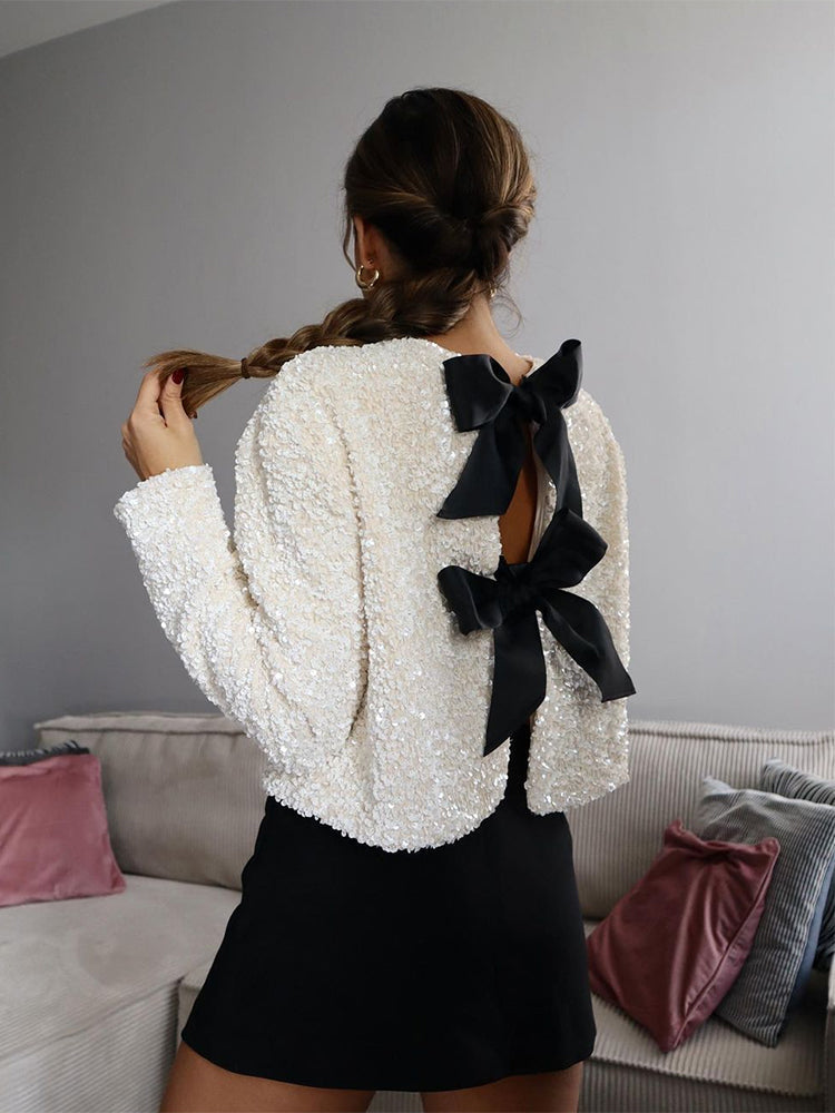 Andrea - Shiny Shimmer Bow Tie Top