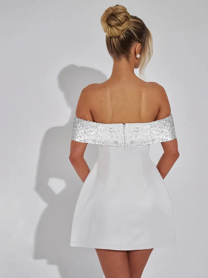 Alicia - Off-shoulder Sequins Strapless Mini Dress