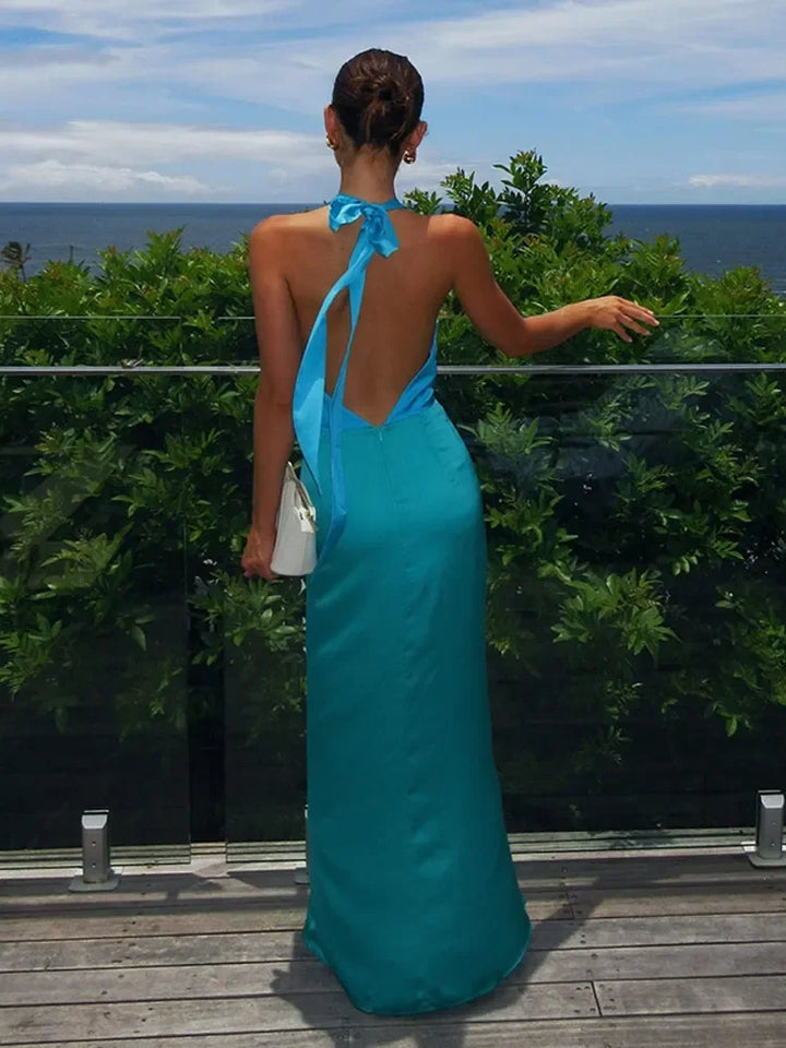 Zalithra - V-Neck Backless Knot Maxi Dress