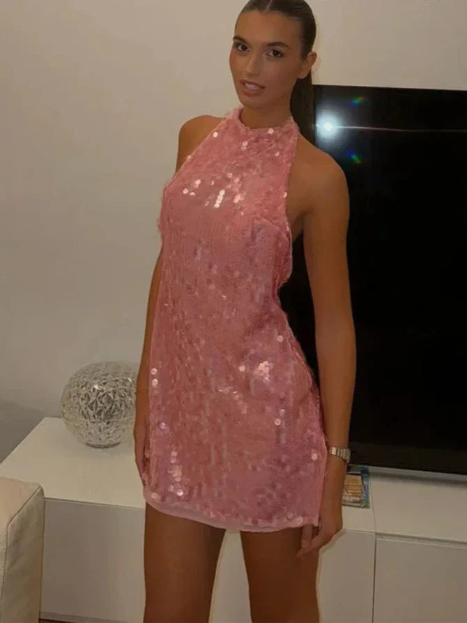 Vaeselle - Sleeveless Pink Sequins Mini Dress