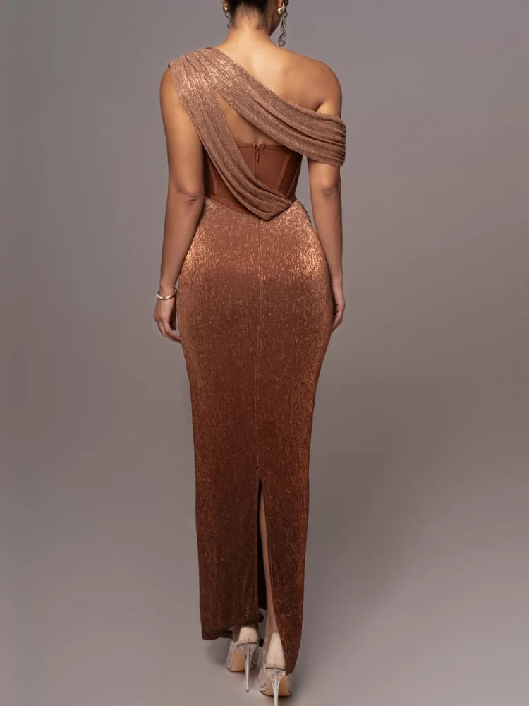 Sarah - Brown One Shoulder Bandage Dress