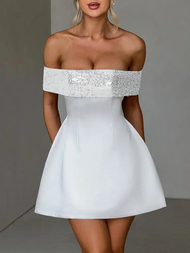 Alicia - Off-shoulder Sequins Strapless Mini Dress