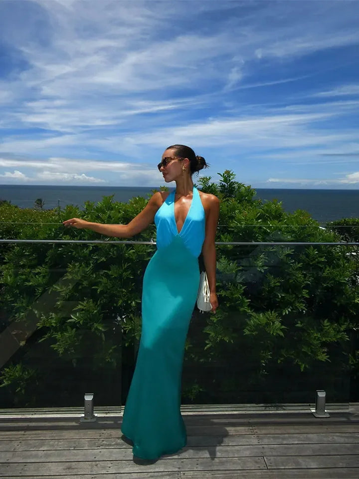 Zalithra - V-Neck Backless Knot Maxi Dress