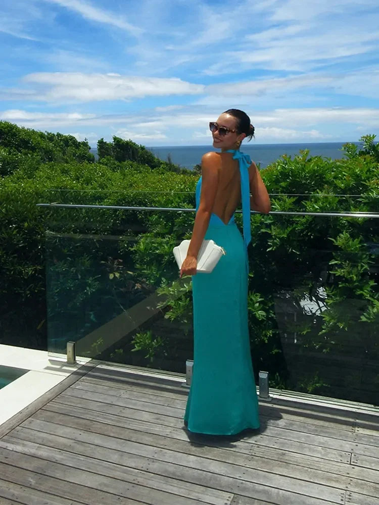 Zalithra - V-Neck Backless Knot Maxi Dress