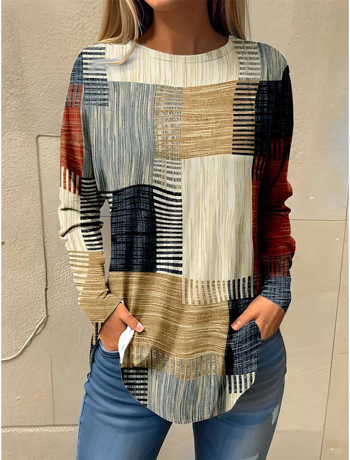 Ethla™ - Sweatshirt avec blocs de couleur dans un style vintage