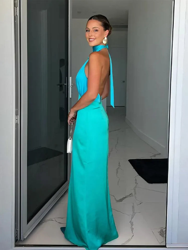 Zalithra - V-Neck Backless Knot Maxi Dress