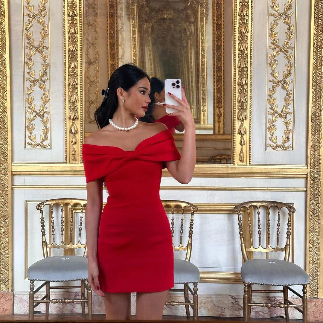 Maria - Off Shoulder Bow Mini Dress