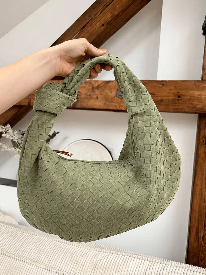Woven Knot Faux Medium Suede Shoulder Bag