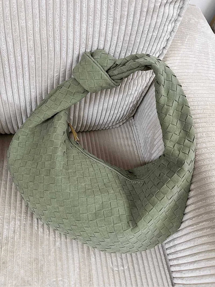 Woven Knot Faux Medium Suede Shoulder Bag