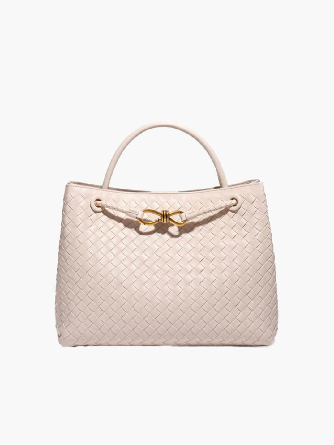 Butterfly Closure Woven Leather Tote Bag