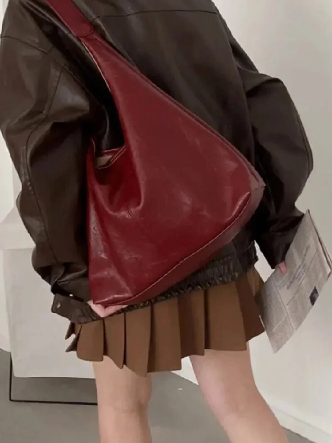 Faux Leather Slouchy Hobo Shoulder Bag