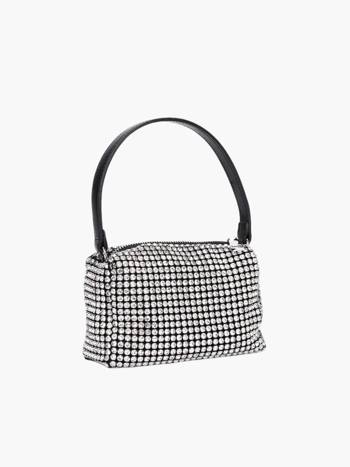 Rhinestone Mesh Evening Bag with Zipper Closure