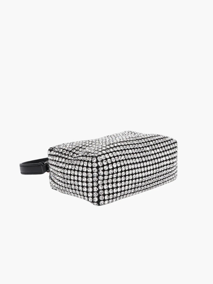 Rhinestone Mesh Evening Bag with Zipper Closure