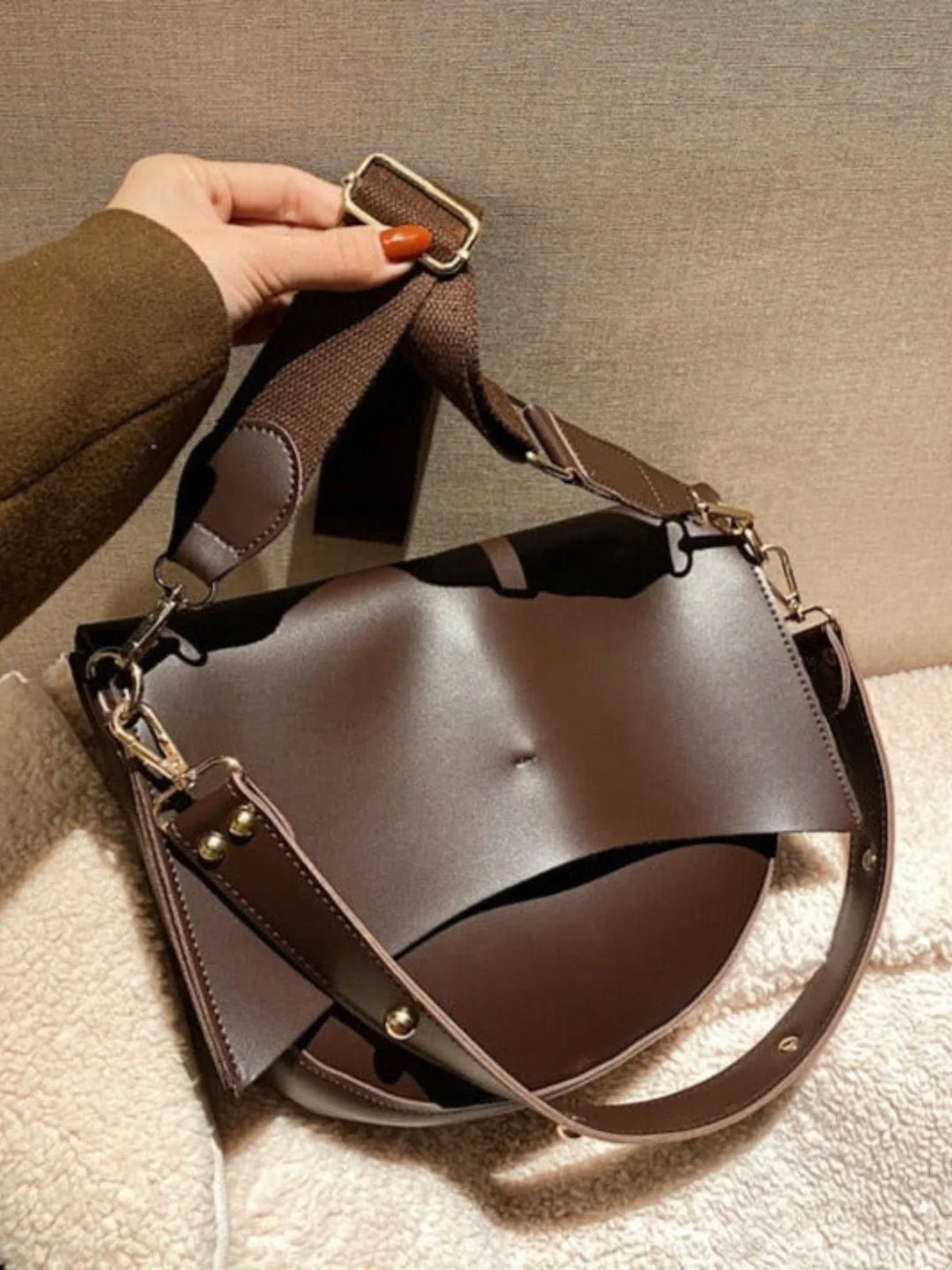 Minimalist Faux Leather Half-Moon Bag