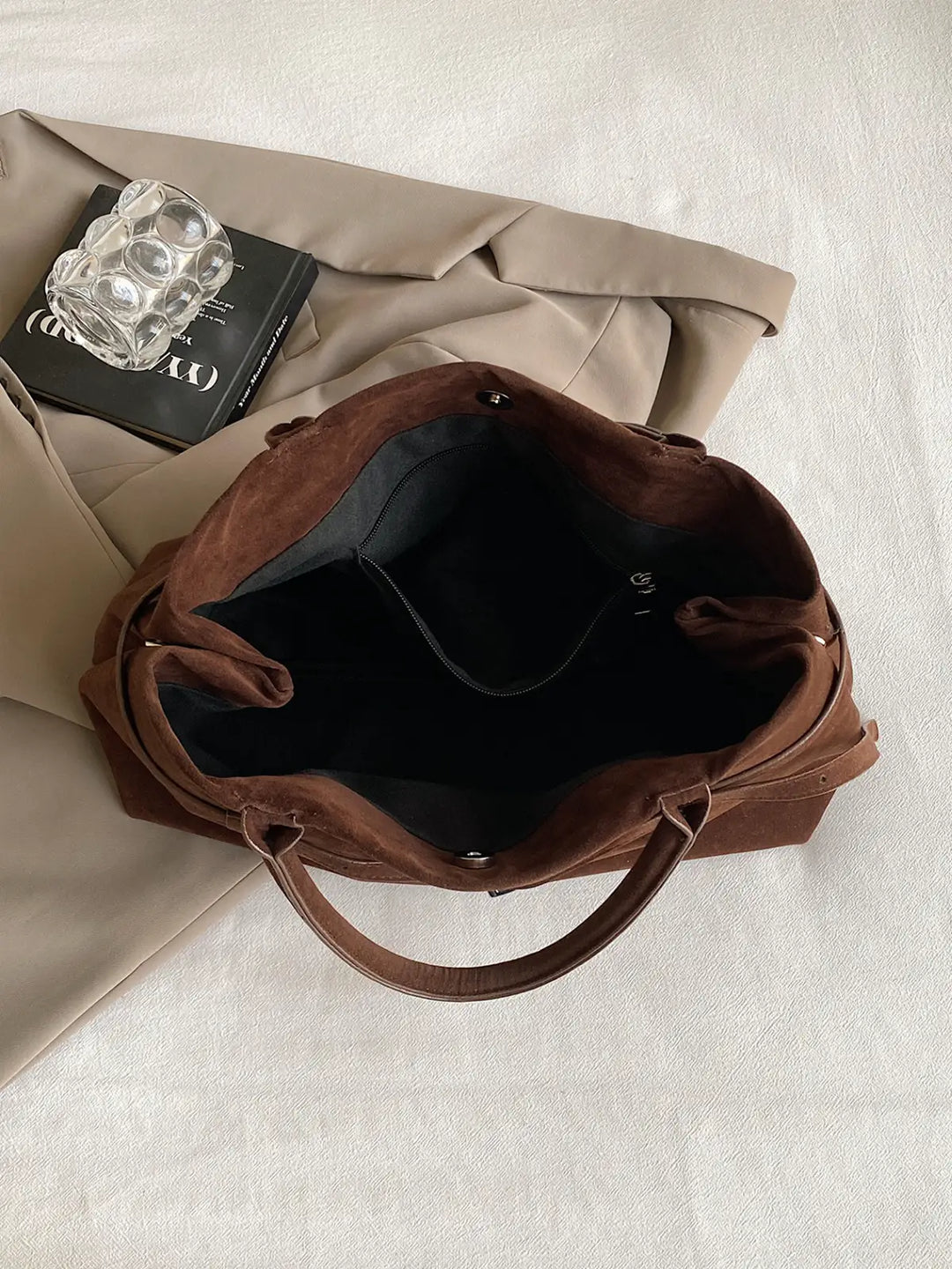 Vintage Faux Suede Top Handle Bag