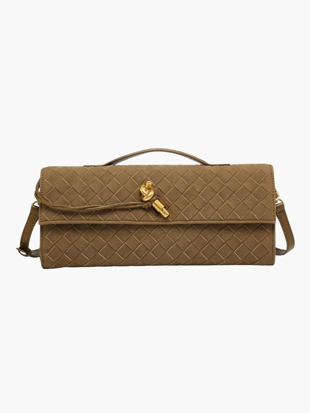 Faux Suede Braided Clasp Clutch Bag